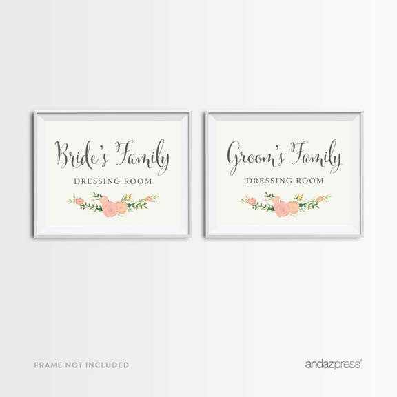 Family Dressing Rooms Bubblegum Pink Floral Roses Wedding Party Signs, 2-Pack