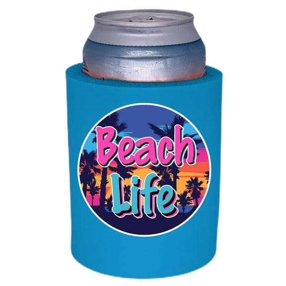 Beach Life Thick Foam Old School Can Coolie (Neon Blue)