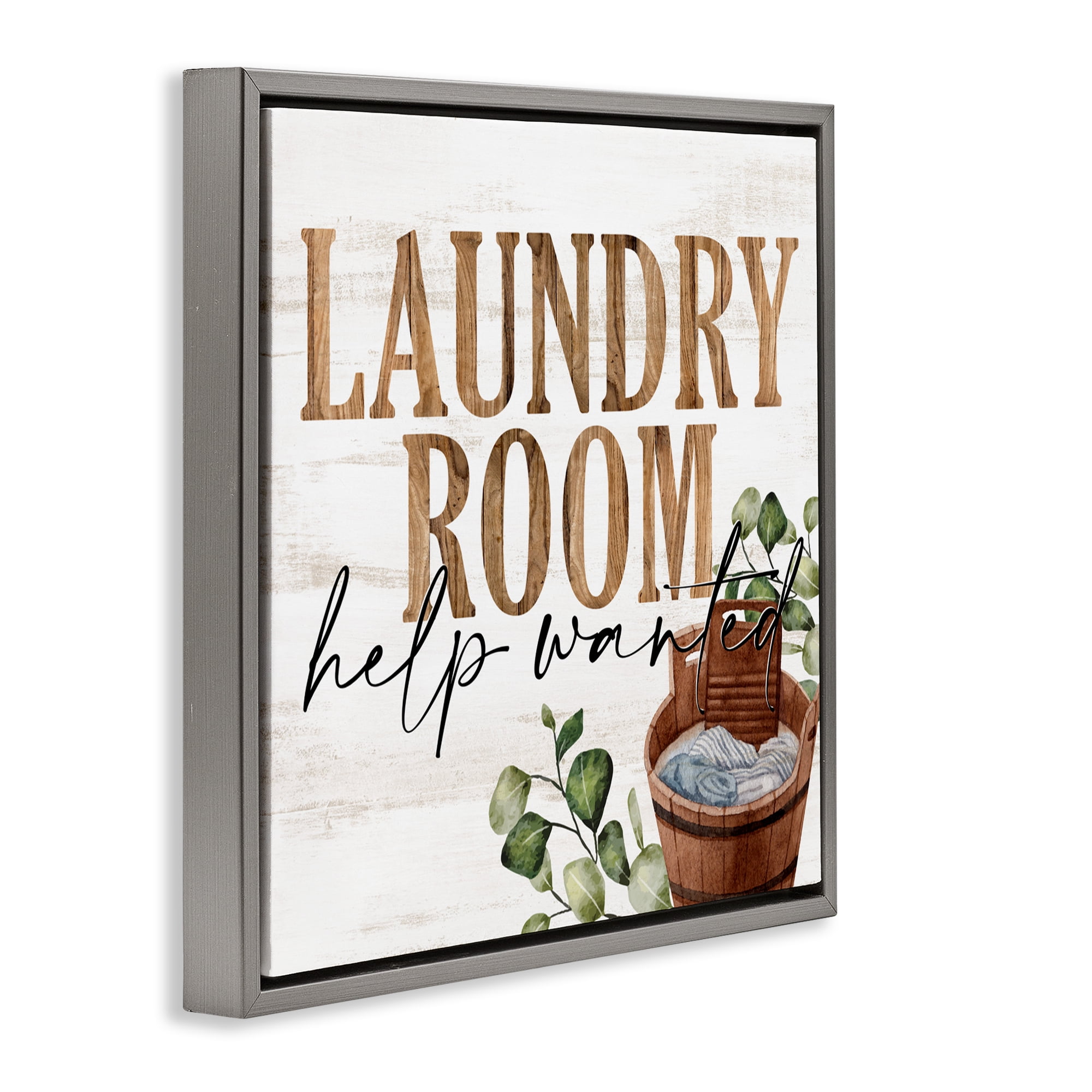 Help Wanted Rustic Laundry Room Gray Framed Floater Canvas Wall Art, design by Kim Allen