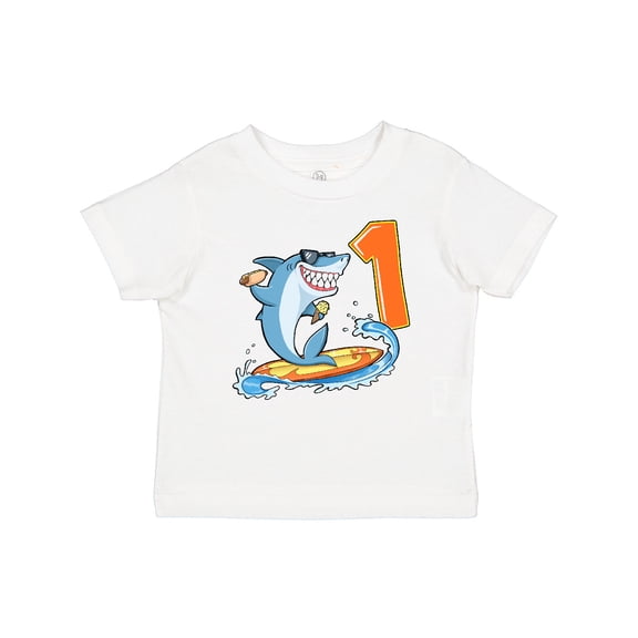 Inktastic First Birthday Surfing Shark with Hot Dog and Ice Cream Boys or Girls Baby T-Shirt