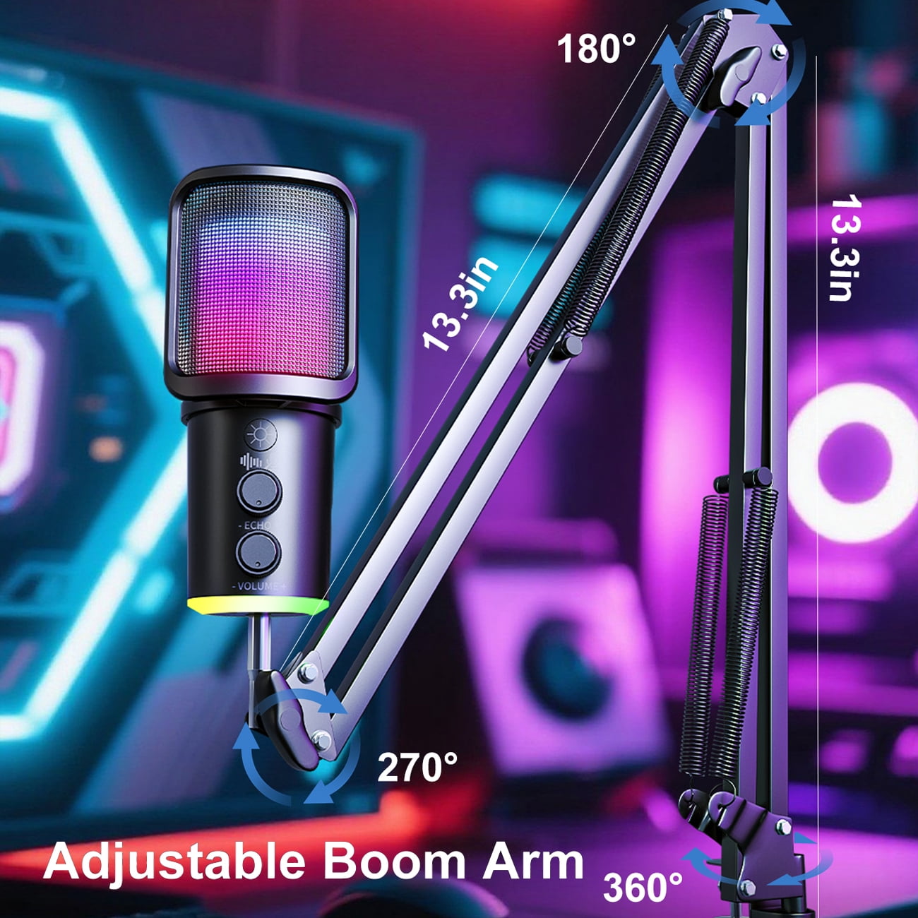 ONIKUMA USB Gaming Microphone with Boom Arm, Noise-Cancelling Condenser Mic for Streaming, Podcast, PC, Mac, PS4/PS5