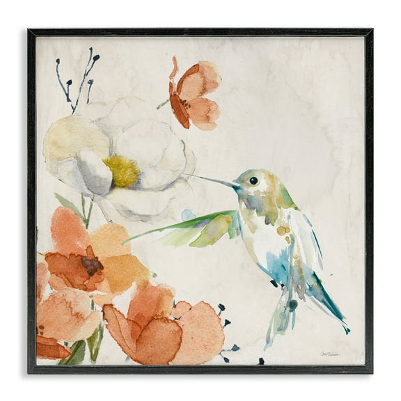 Stupell Industries Cottage Flowers & Bird Plants & Flowers Painting Black Framed Art Print Wall Art, 12 x 12