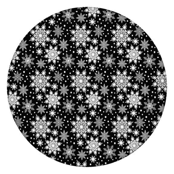 Black Christmas Snowflake Pattern Round Fitted Tablecloth with Elastic Edge,Dining Table Cover Waterproof,Outdoor Round Tablecloth for Camping,Dining,Indoor and Outdoor