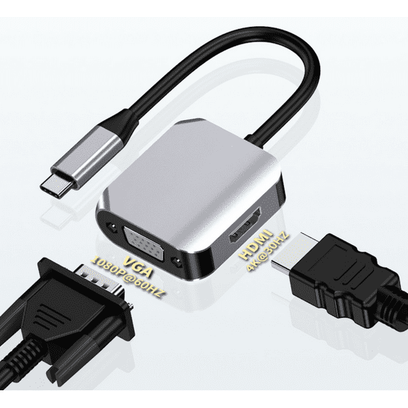 USB C to HDMI VGA Adapter, 2-in-1 Type C to VGA HDMI Adapter, Thunderbolt 3 Compatible for M--Book Pro/Air/Pro 2018/Dell XPS, Chromebook Pixel, Galaxy S8/S8Plus, Surface Go, and More