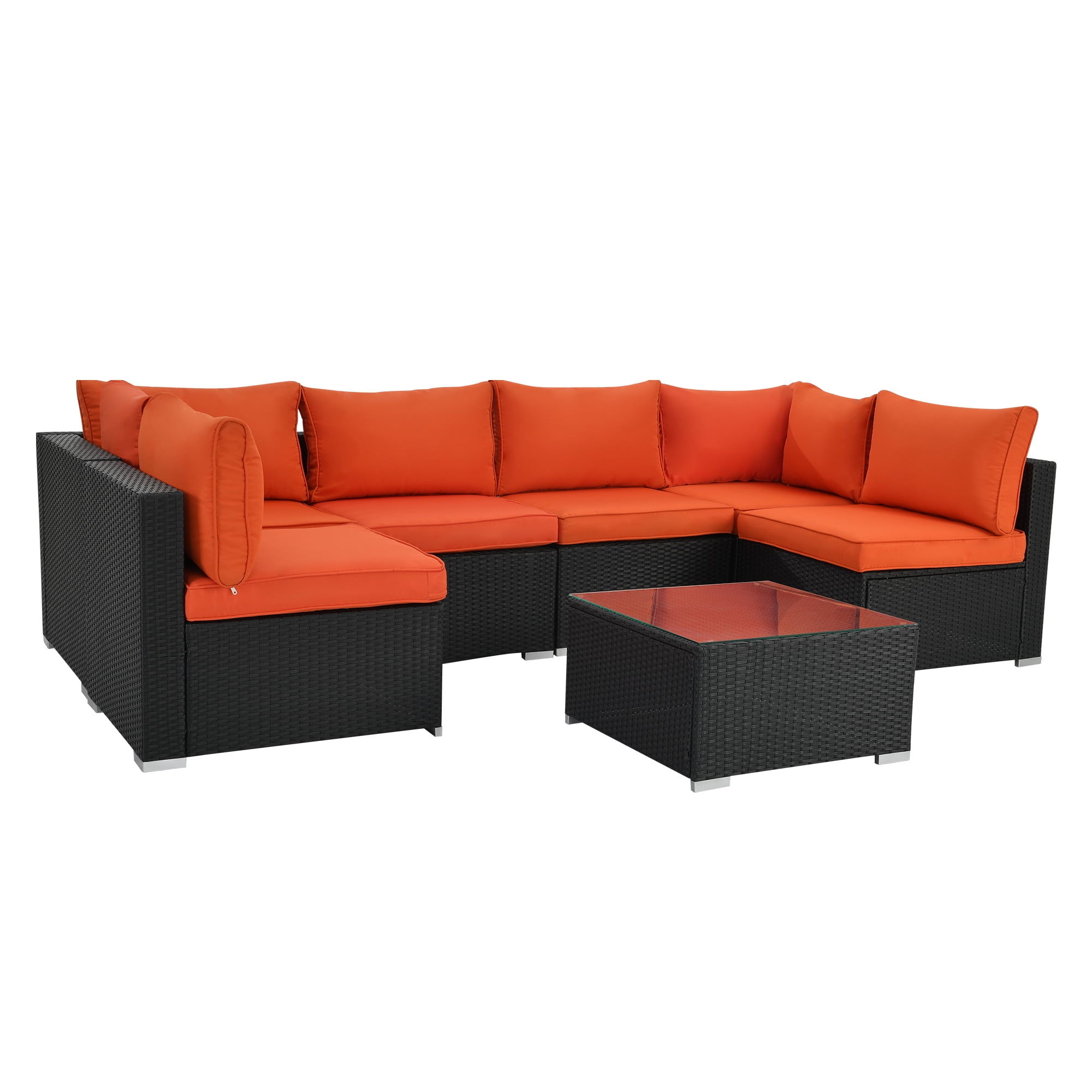 Howcool 7-Piece Modular Outdoor Patio Furniture Set with Cushions and Tempered Glass Table
