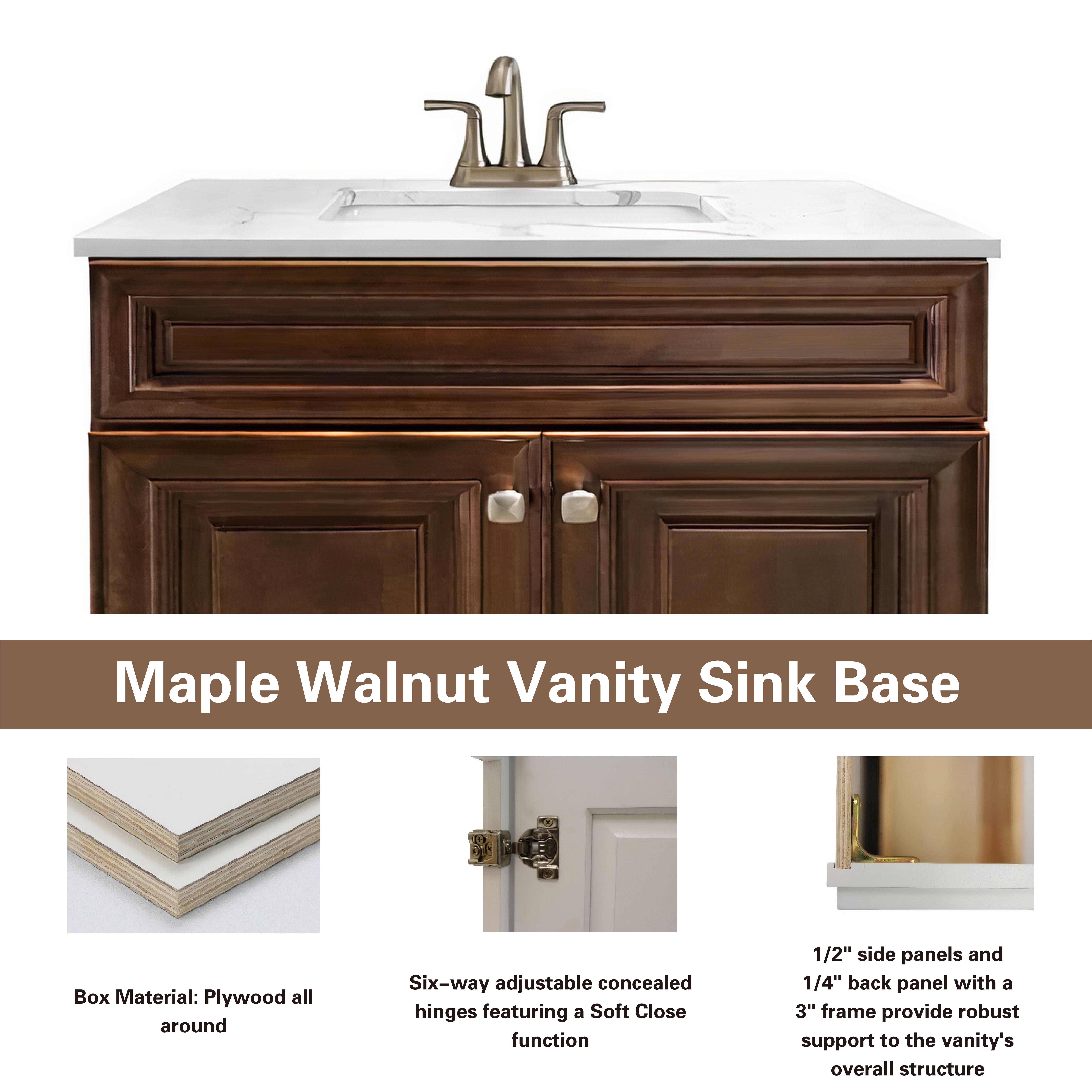 Sink Base Bathroom Vanity Ready-to-Assemble Bathroom Cabinet 24" Width Vanity Base in Maple Walnut