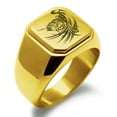 thumbnail image 1 of Stainless Steel Almighty Alicorn Engraved Square Flat Top Biker Style Polished Ring, 1 of 1