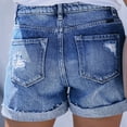 thumbnail image 2 of Tawop Jean Shorts for Women Ripped 4 Pockets Front 5 Buttons Closure Mini Denim Shorts St.Patrick's Day Dark Blue Size 8, 2 of 8