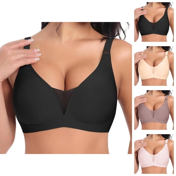 Minimizer Bras for Women Deep V Neck Seamless Wireless Push Up Bralettes Plus Size Lightweight Everyday Bra