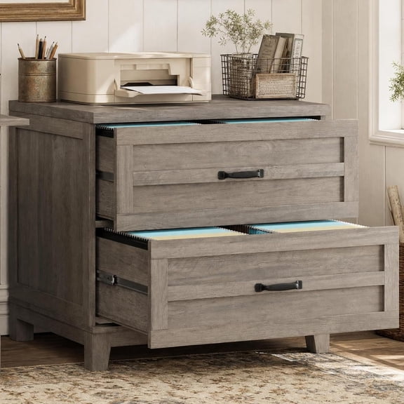 29.9-in H 2 Drawer Lateral Filing Cabinet Farmhouse File Storage Cabinet with Deep Drawers for Home Office Grey