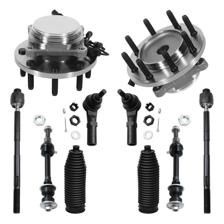 Detroit Axle Front Wheel Bearing & Hub Assemblies + Inner & Outer Tie Rods + Sway Bars + Boots Replacement for 2009 - 2011 Dodge Ram 2500 3500 RWD - 10pc Set