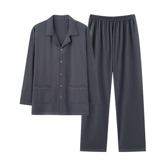 hoksml Men's Modal Pajama Set Ultra Soft Button-Front Loungewear Shirt and Pant Solid Color Modern Sleepwear