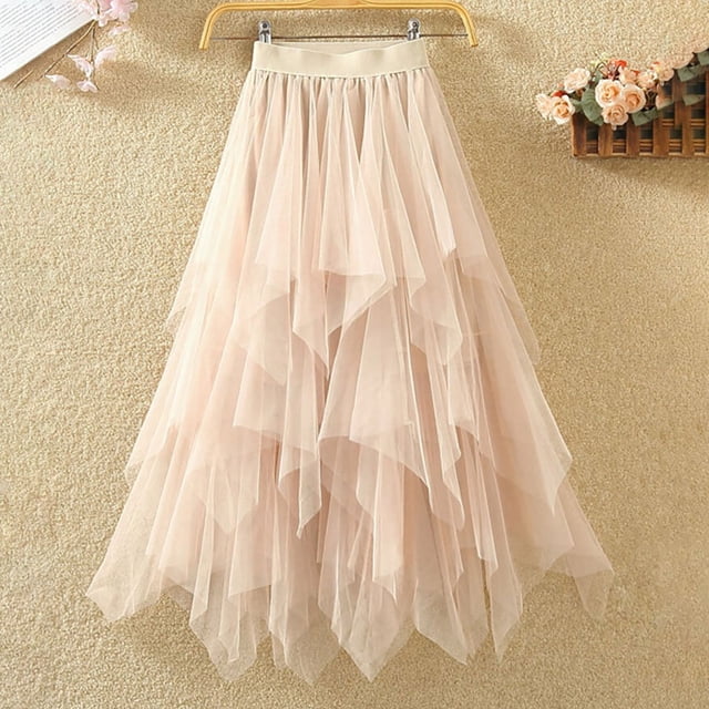 UANWENN Women Spring Solid Color A-Line Elastic High Waist Long Mesh Skirt Skirt Skirt and Top Set Leopard Skirts for Women plus Size Pencil Skirt Wool Skirt Women's Short Skirt Mini Skirts for Women