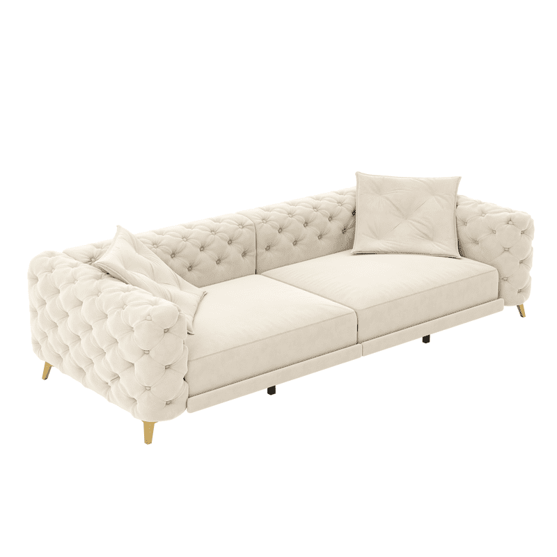 3-in-1 Convertible Sleeper Sofa Bed, 97.7'' 4-Seater Velvet Couch with Pull Out Bed & Movable Ottoman, Deep Seat Tufted Futon for Living Room, Apartment & Office