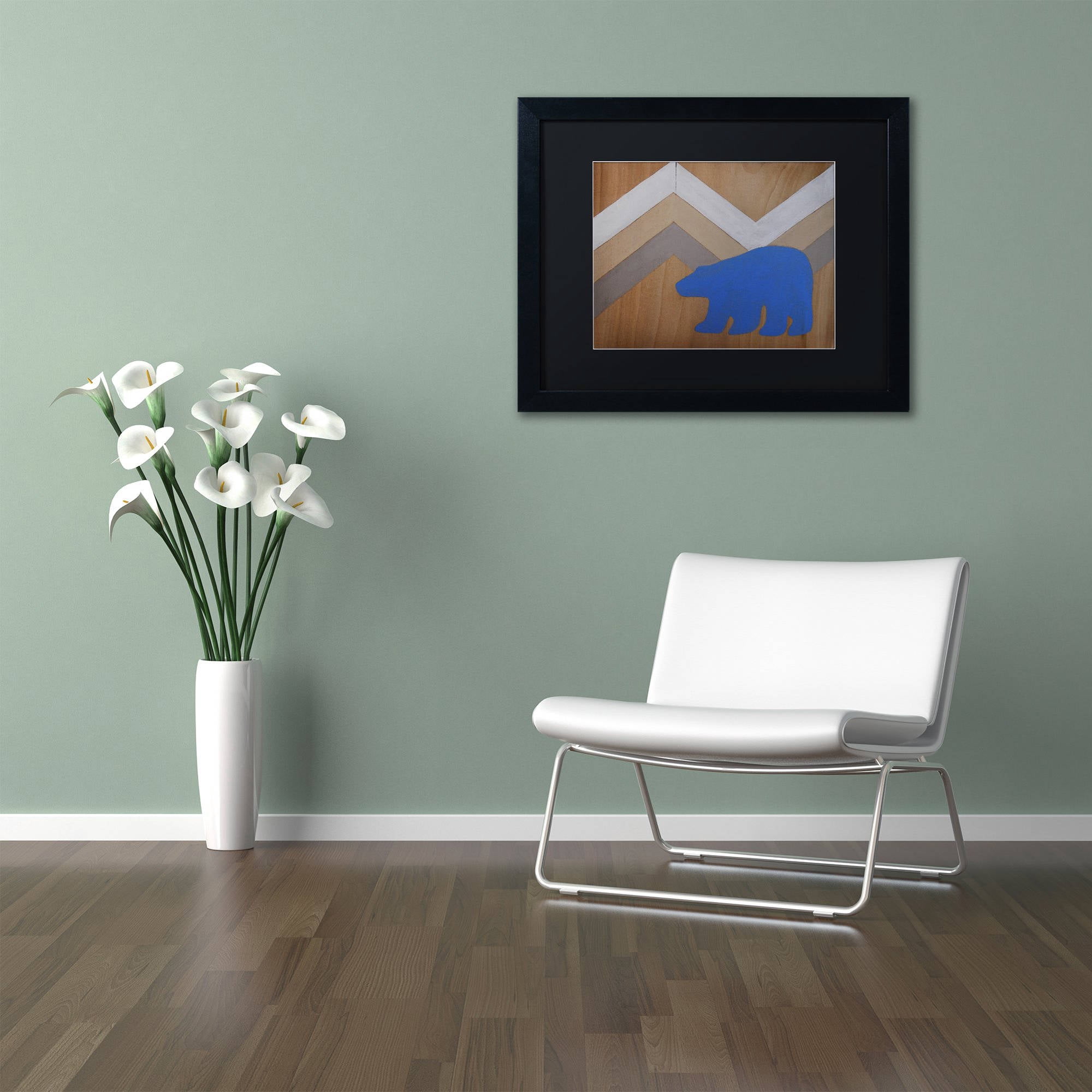 Trademark Fine Art "Blue Polar Bear" Canvas Art by Nicole Dietz Black Matte, Black Frame