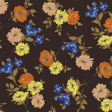 FREE SHIPPING!!! Chocolate Orange Medium Flowers Pattern Printed on ITY Stretch Jersey Knit Fabric Twist Yarns ITY(continuous up to hundred yards)