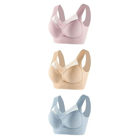 LFEOOST 3 Pack Sports Bras for Women Seamless Sexy Push Up Wireless Bra Fashion Deep Cup Push Up Wireless Bra Zen Chic Bra Blue XXXXXL