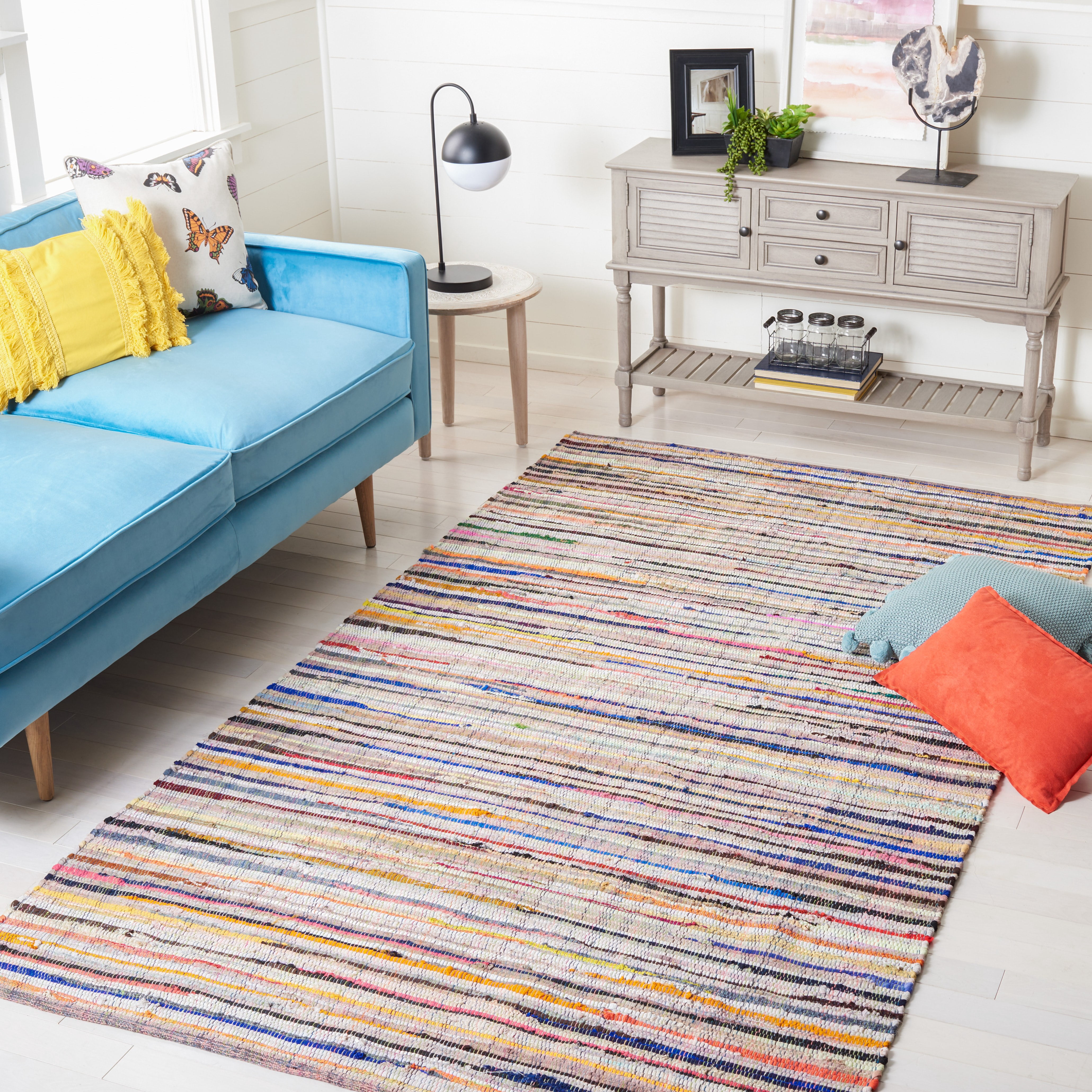 SAFAVIEH Rag Petar Striped Cotton Area Rug, Ivory/Multi, 6' x 9'