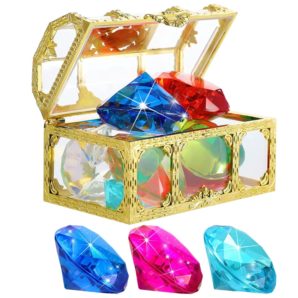 2 Boxes Acrylic Gemstones Toys Fake Crystal Colorful Treasure Gems With  Treasure Chest