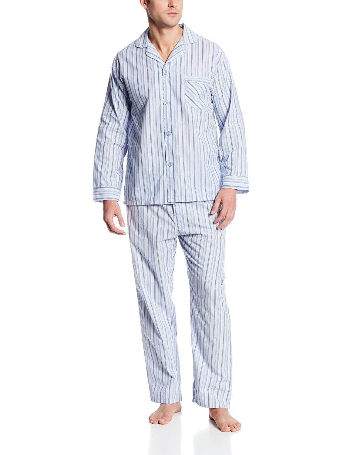 Hanes Men's Broadcloth Pajama Set, Blue Stripe, Large - Walmart.com