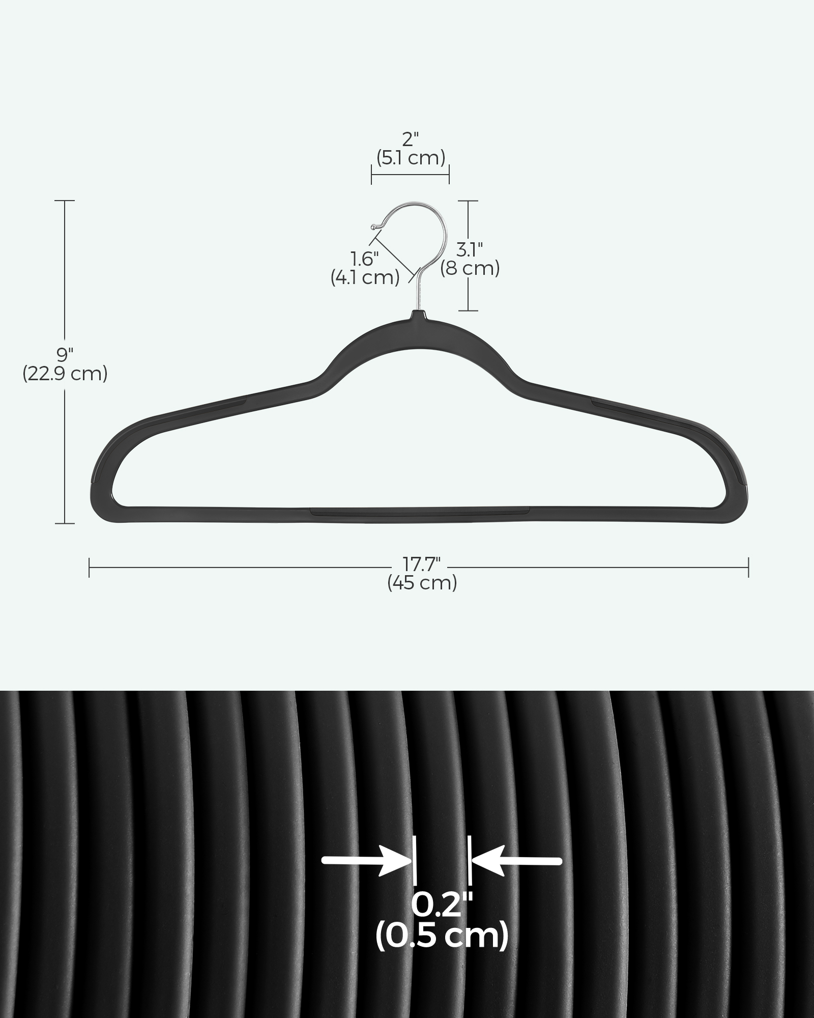 50-Pack Space Saving Plastic Hangers with 360° Swivel Metal Hooks, Heavy Duty Closet Organizers for Coats, Shirts, Dresses and Pants, Ink Black