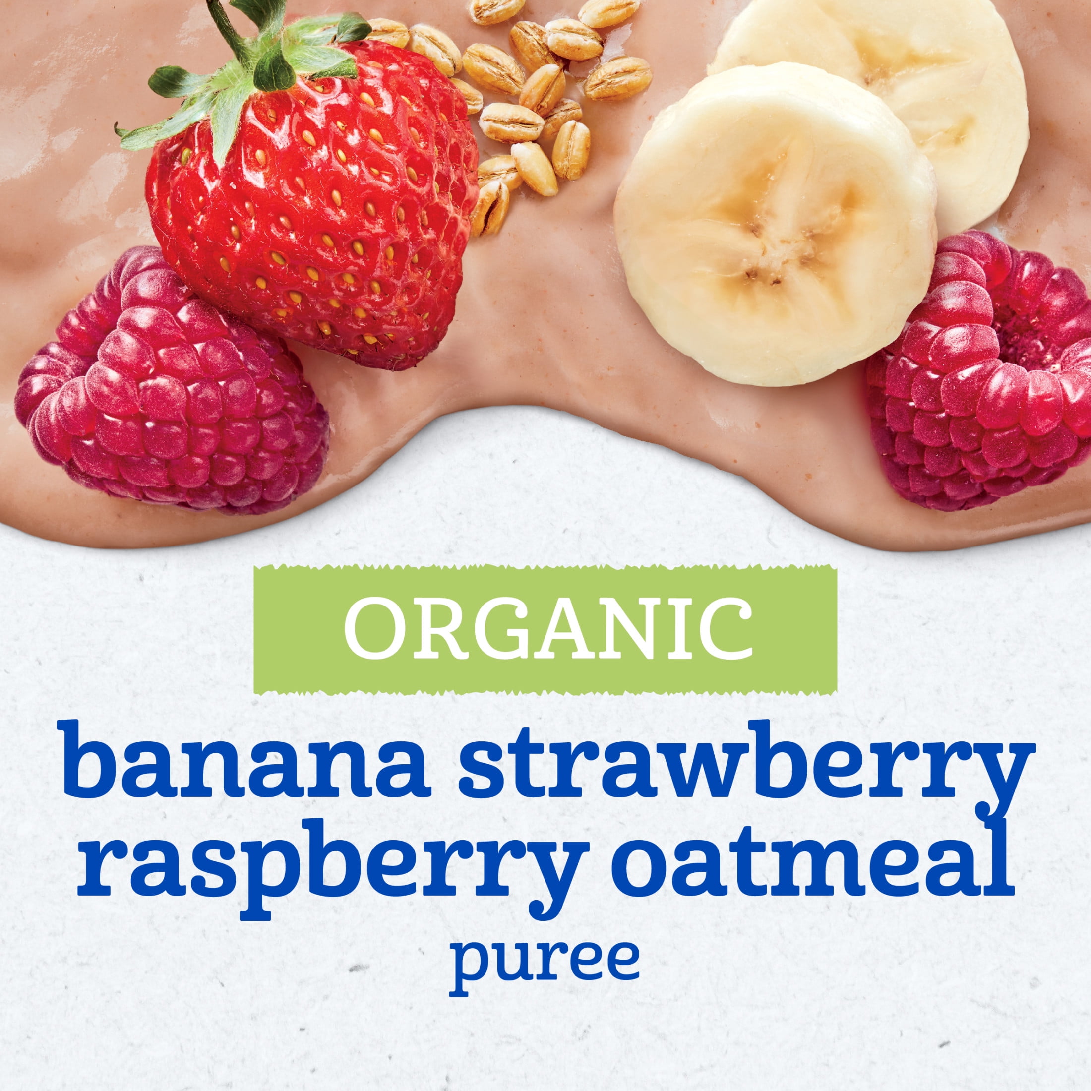(12 pack) Gerber Toddler Foods, Organic Banana Strawberry Raspberry Mixed Grain, 3.5 oz Pouch