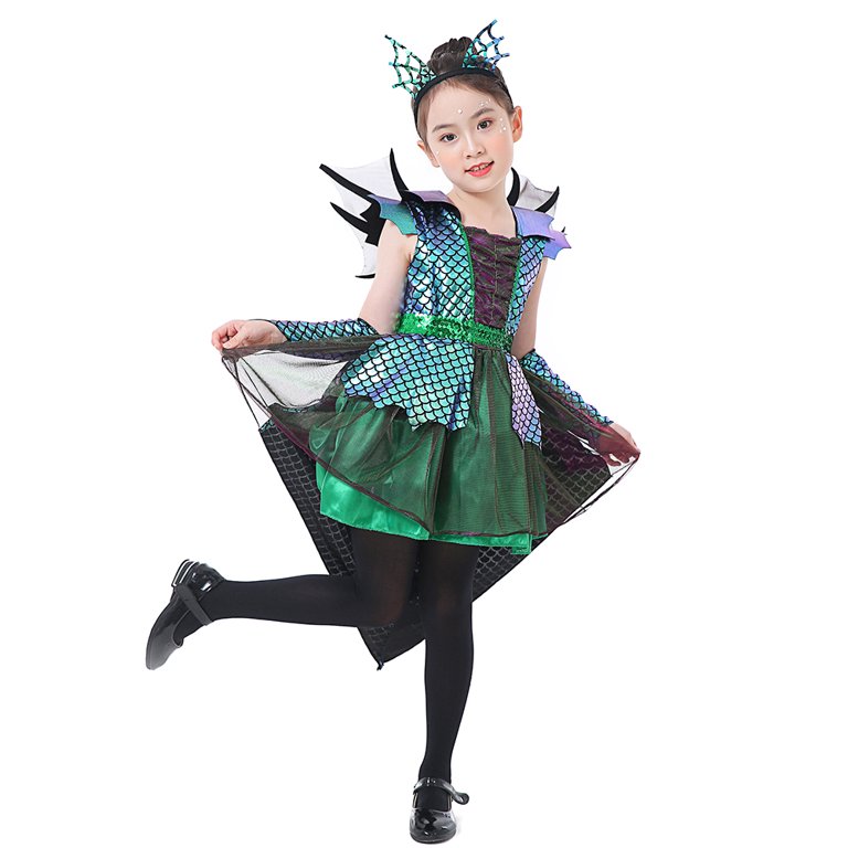 green dragon dresses clothing Green Dragon Tail Pocket Skater Dress w/ Cap Sleeves, Scoop Neck, High back neck & Black Mystique Spikes all the way down back
