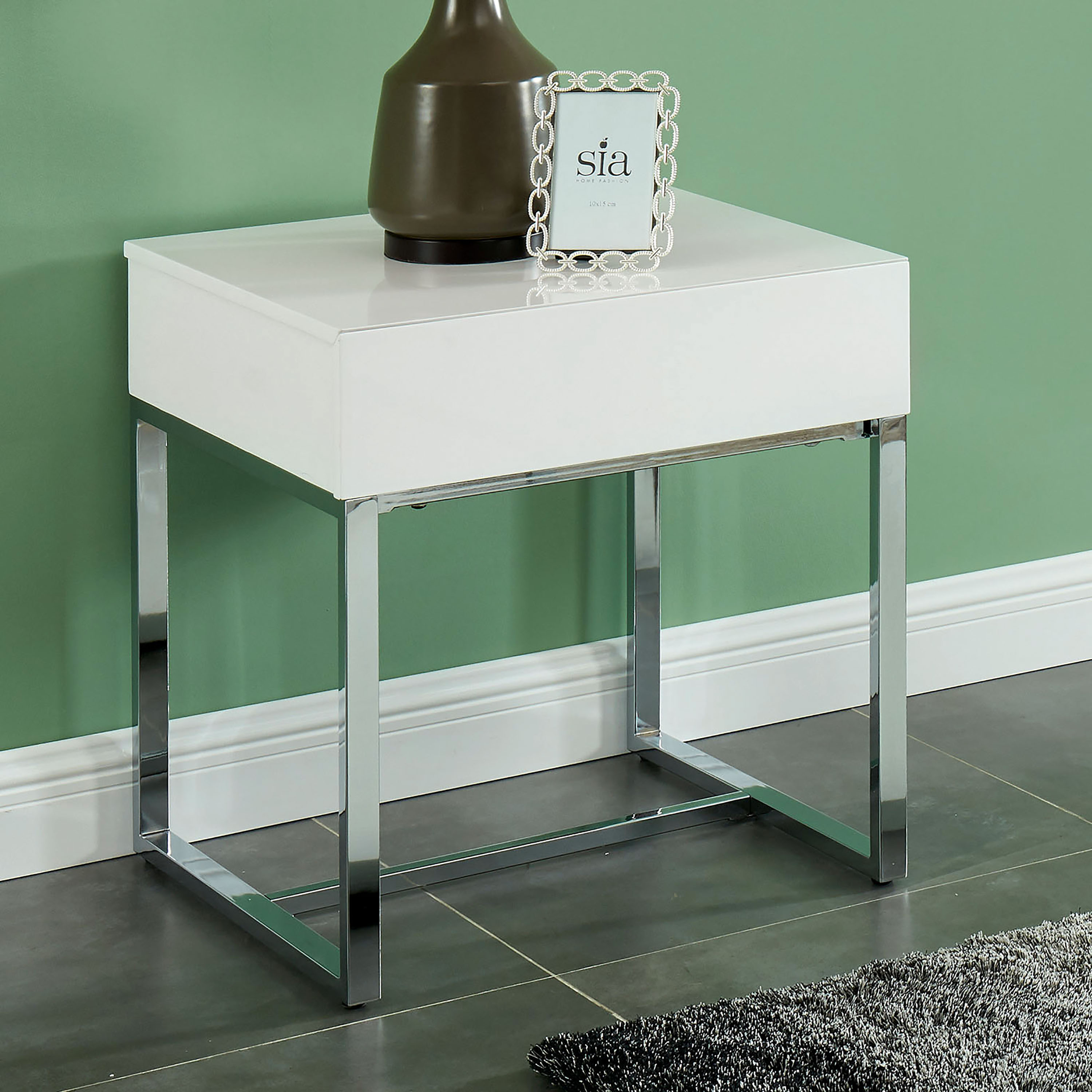 Furniture of America Didly Contemporary 1Drawer End Table, Glossy