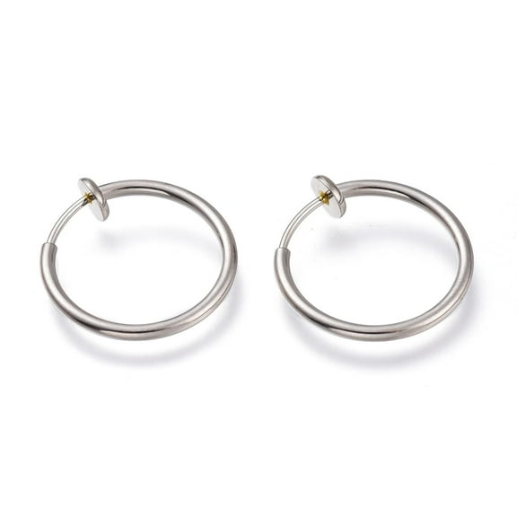 4 pc Resistant 304 Stainless Steel Retractable Clip-on Hoop Earrings For Ears with Spring Findings Stainless Steel Color 18x0.8~1.5mm