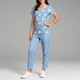 thumbnail image 3 of Wutalume Women's Fashion Print Short Sleeve V-Neck Scrub Set, Christmas Pattern Top with Pockets and Pants, Healthcare Uniform,Sky Blue S, 3 of 4