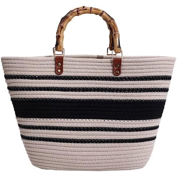 Kukuzhu Straw Bag for Women Retro Beach Bag Tote Bag Woven Rope Imitation Bamboo Top Handle Bags for Tavel Summer Vacation 2023
