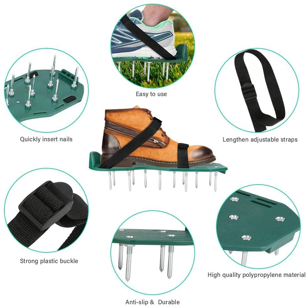 Spike Shoes for Grass Universal Size Lawn Aerating Sandals Globalstore Lawn Aerator Shoes Heavy Duty Spiked with Lengthened Adjustable Straps Gunite Spiked Shoes for Yard Patio Lawn Garden Green 