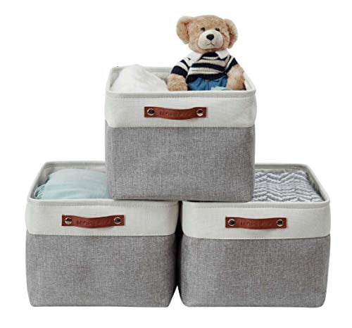 Slate Grey and White, Cube 13-3 Pack DECOMOMO Foldable Storage Bin Collapsible Sturdy Cationic Fabric Storage Basket Cube W/Handles for Organizing Shelf Nursery Home Closet