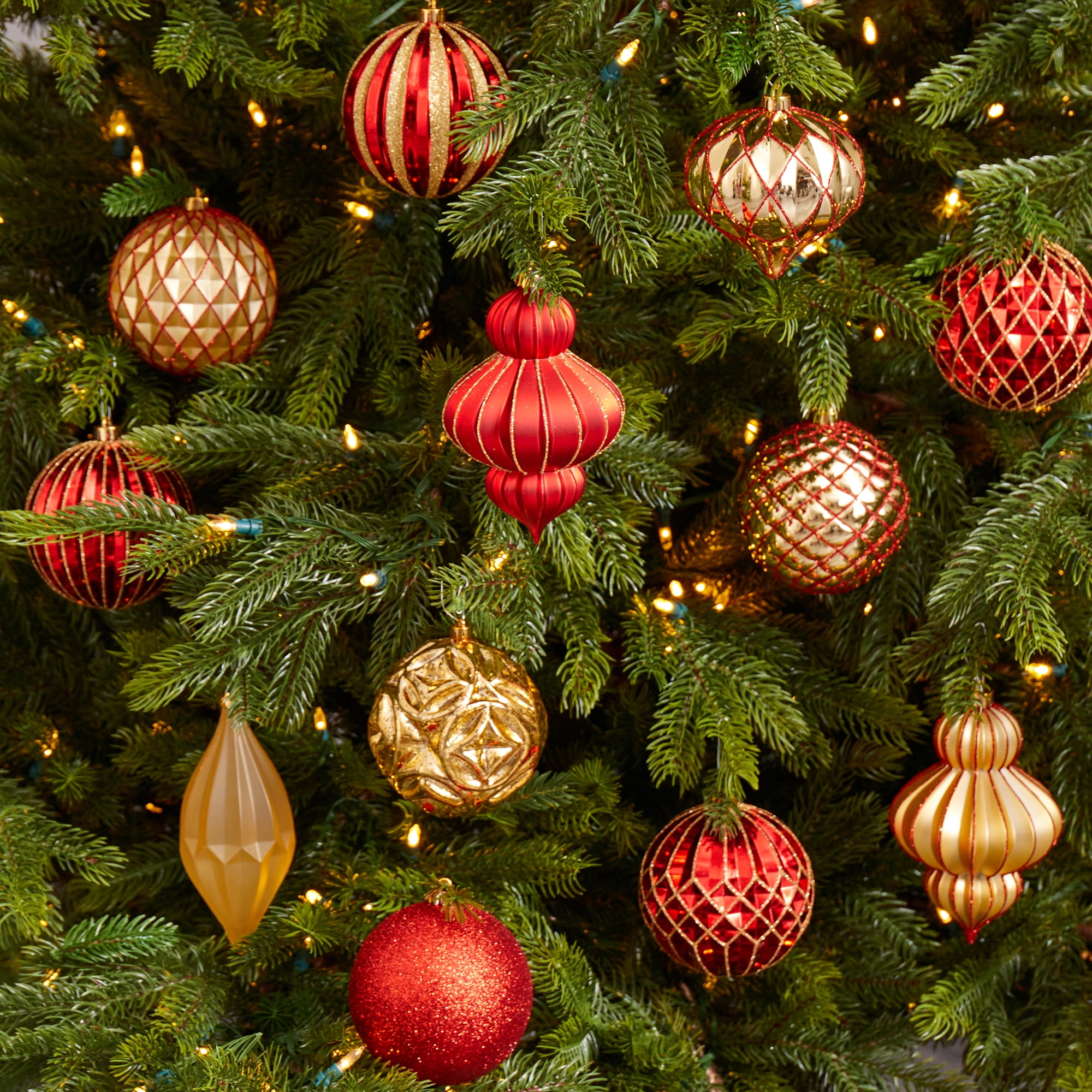 Nearly Natural Holiday Lux Shatterproof 12 Count Christmas Tree Ornament Set