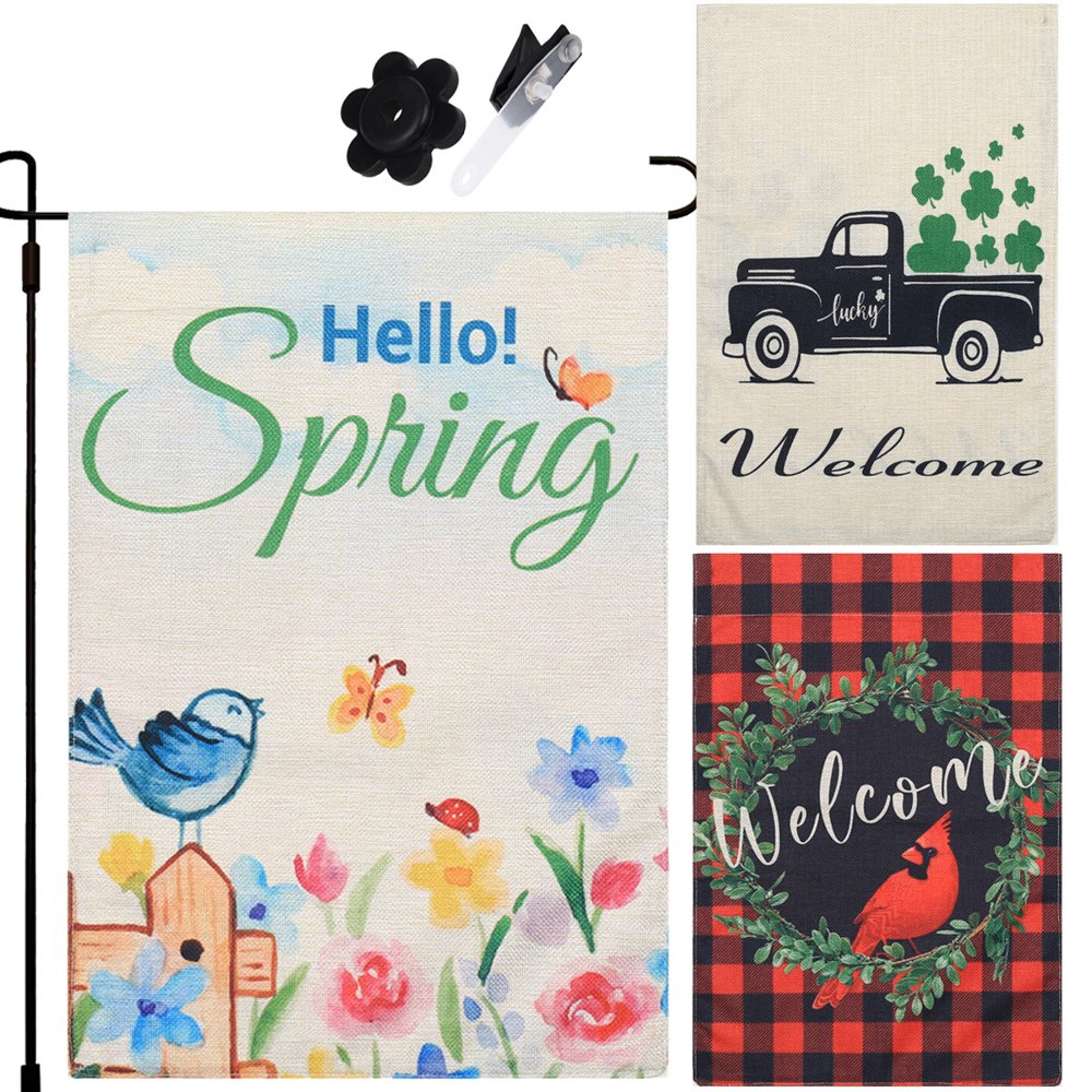 3 Packs Garden Flags Doublesided Spring Summer Burlap Holiday