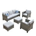thumbnail image 2 of ODELIO 5-Piece All-Weather Wicker Patio Furniture Set, PE Rattan Outdoor Conversation Set with 3-Seat Sofa, 2 Armchairs & 2 Ottomans for Backyard, Porch & Deck, Light Gray Cushions, 2 of 8