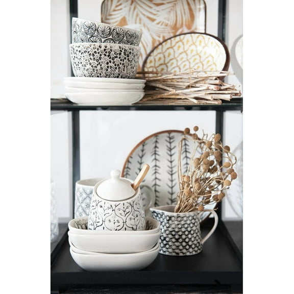 Hand-Stamped Stoneware Bowl with Embossed Pattern, Black & , 4 Styles Dinnerware