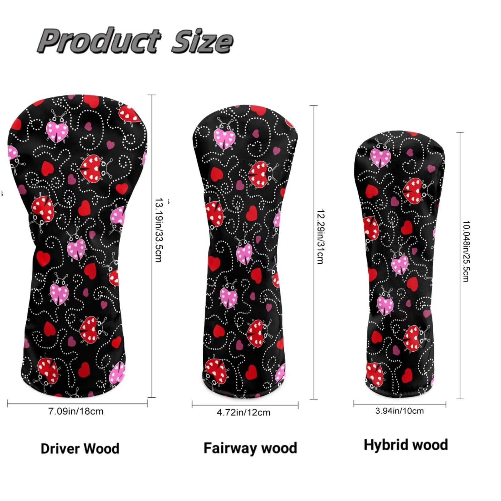 Uorisanigo Golf Club Head Covers, Driver, Fairway #3#5, Hybrid Headgear, Premium PU Leather Cute Ladybug Golf Club Covers, 3 PCS Headcovers Set Accessories Protection