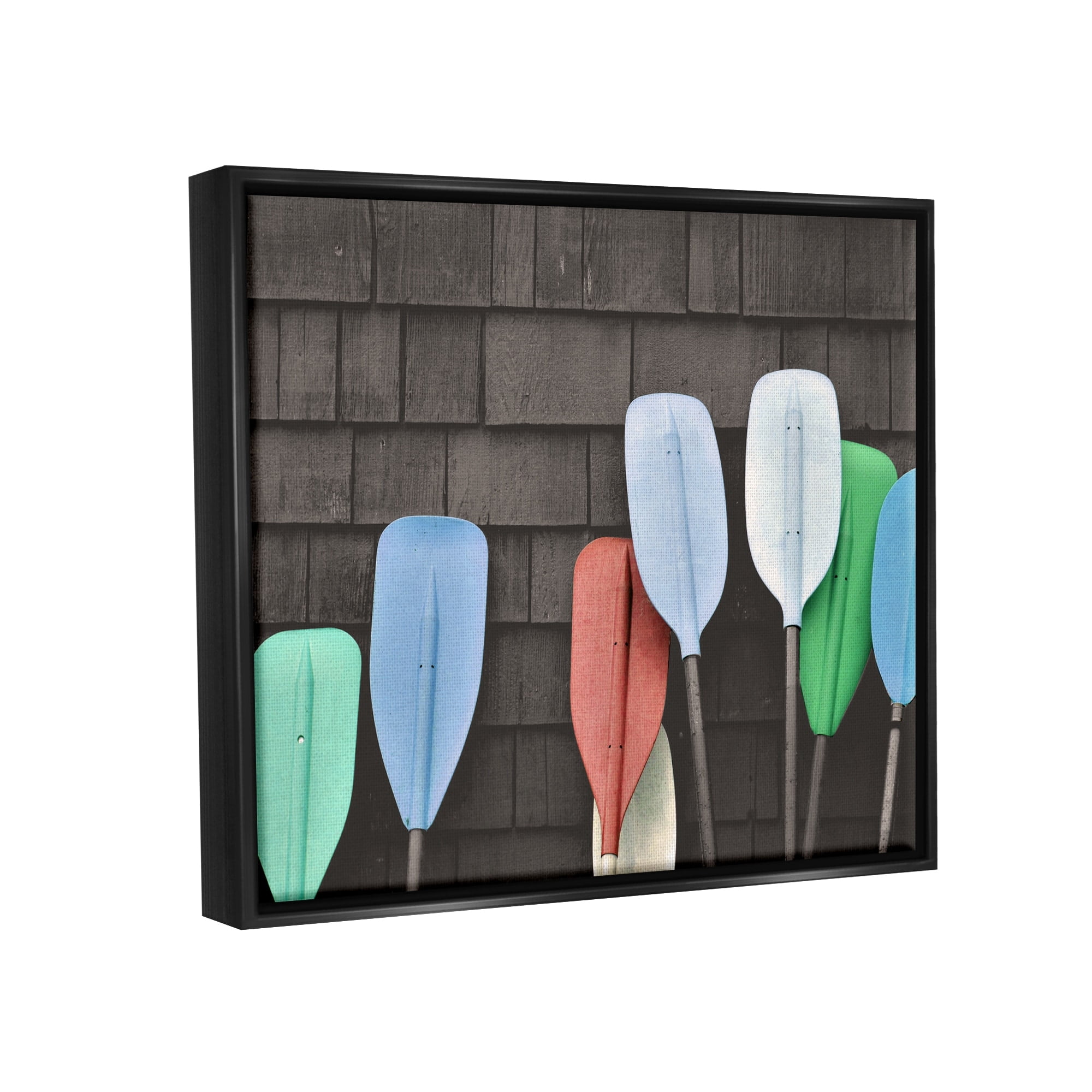 Stupell Industries Mixed Ores Against Beach Shed Boating Paddle Photograph Luster Gray Floating Framed Canvas Print Wall Art, Design by Daphne Polselli