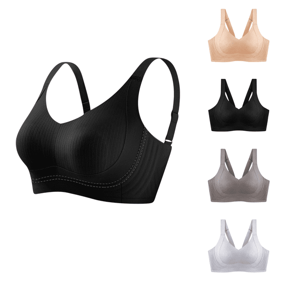 Ahuyic Womens Sports Bra,Summer Plus Size Bra,Womens Seamless Sports Bra Wirefree Yoga Bra With Removable Pads,Black,XXL