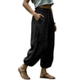 thumbnail image 5 of Sokhug Womens Drawstring Elastic Waist Harem Pants Lightweight Textured Cotton-Blend Loose Fit Casual Trousers with Side Pockets, 5 of 5