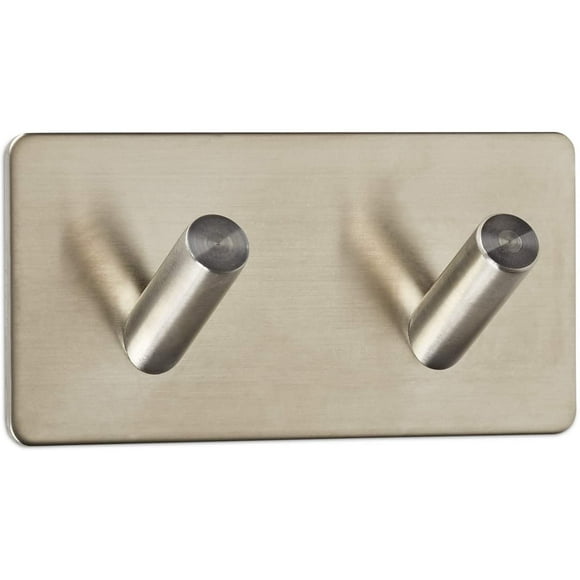 Double Wall Hook (2 Hooks) 90 X 45 X 29 Mm Brushed Stainless Steel Self-Adhesive With 3M Adhesive Pad For Kitchen
