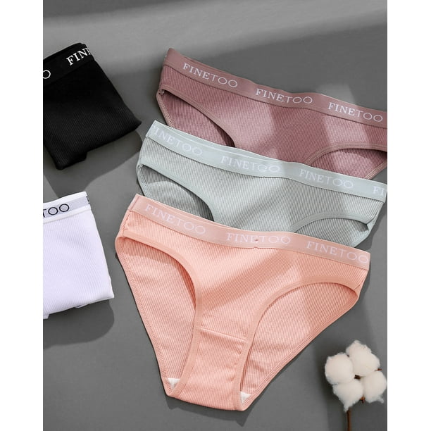 FINETOO 6 Pack Cotton Underwear For Women Cute Low Rise Bikini Rib