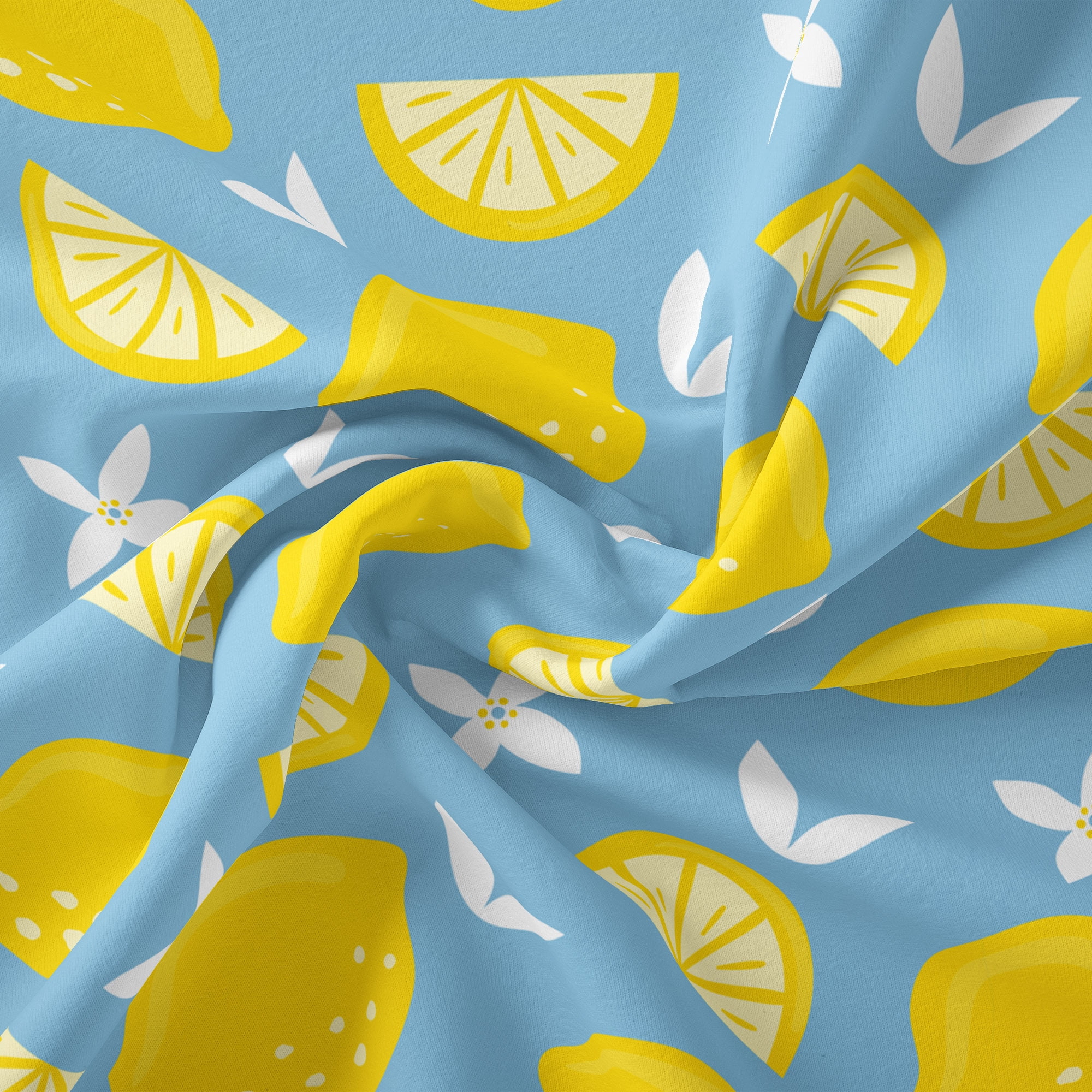 2 Yards Poly-cotton Lemon Toss, Blue, 44" Wide for Crafts by David Textiles