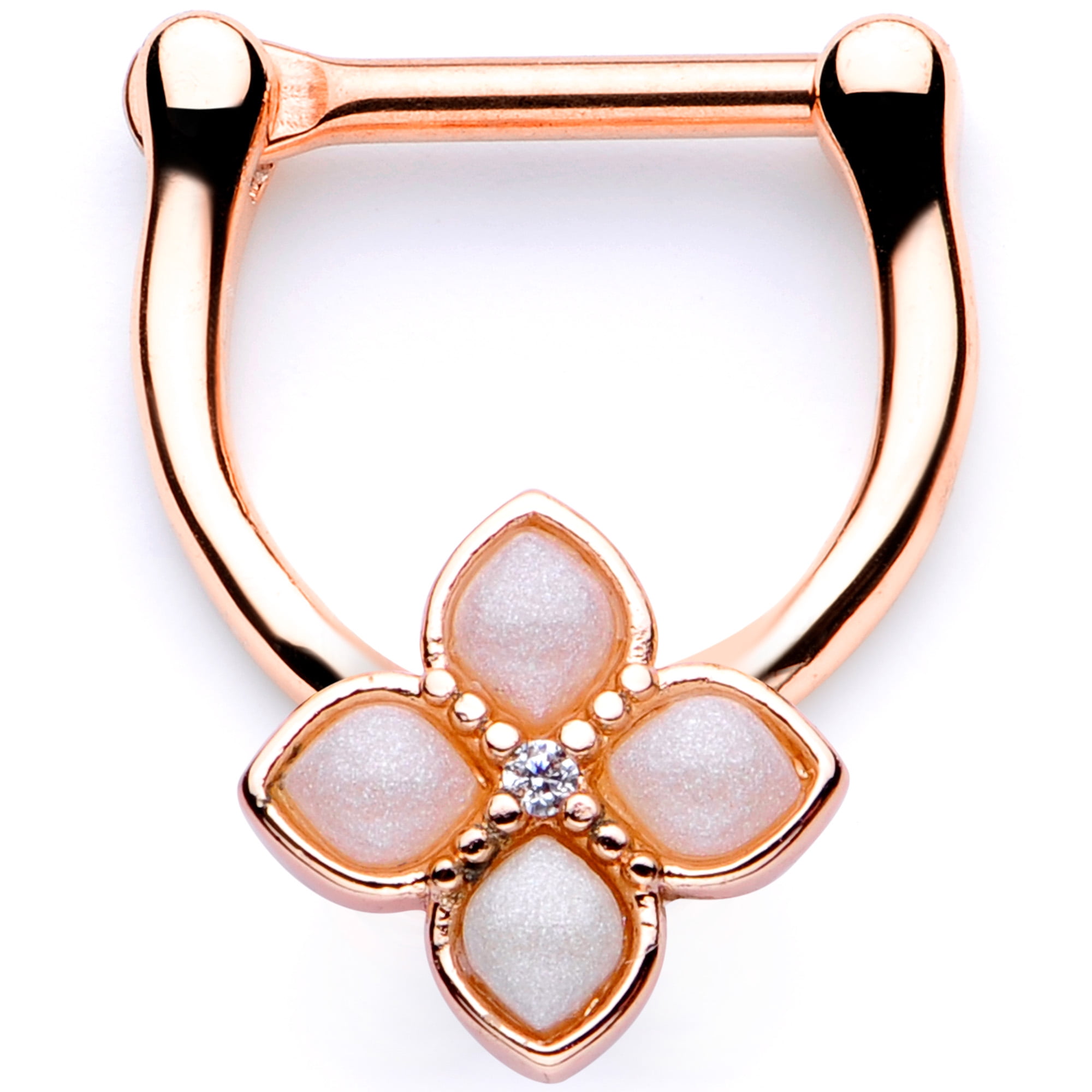 Body Candy Womens 16G PVD Steel Septum Jewelry Clear Accent Rosy Regal