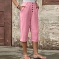 thumbnail image 6 of Yteetum Capris for Women with Pockets Summer Elastic Waist Button Lounge Capri Pants Womens Casual Solid Loose Fits Lightweight Comfy Cropped Pants, 6 of 9