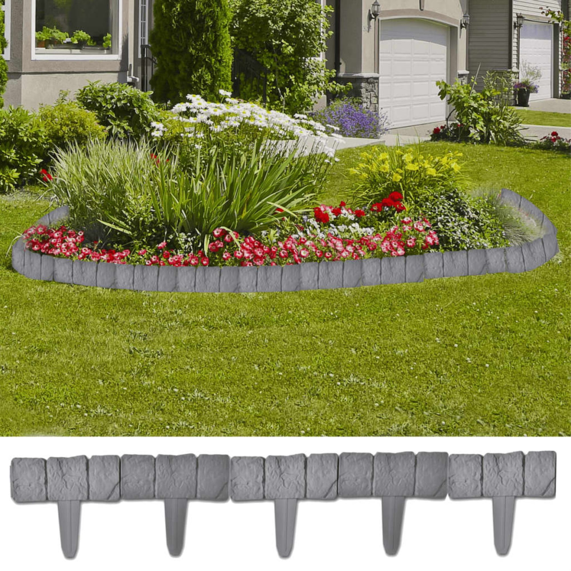 Garden fence decoration 20 packs lawn fence plastic pebble effect lawn trim foldable splicing plant border