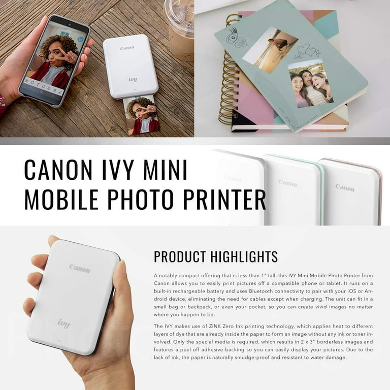 Canon IVY Mini Smartphone Printer (Mint Green) with 2 x 3 ZINK