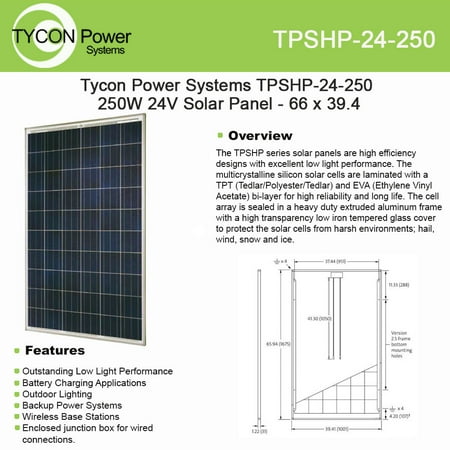 Tycon Power Systems TPSHP-24-250 250W 24V Solar Panel - 66 x 39.4