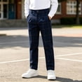 thumbnail image 4 of CYRBOKO Boys' Dress Pants, Casual Plaid Button Back-to-School Uniform Pants Navy Size 5-6 T, 4 of 7